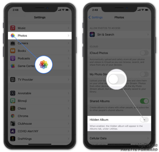 turn off hidden album on iphone
