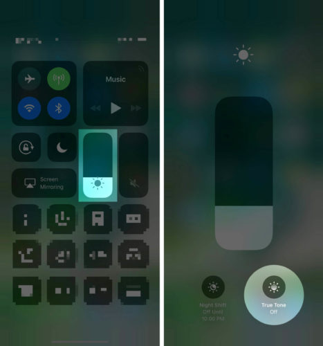 turn off true tone in control center