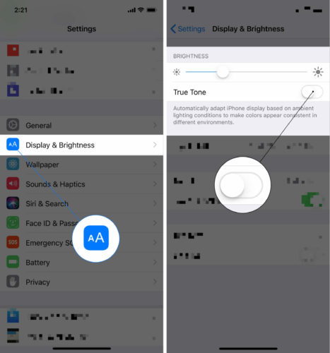turn off true tone settings app