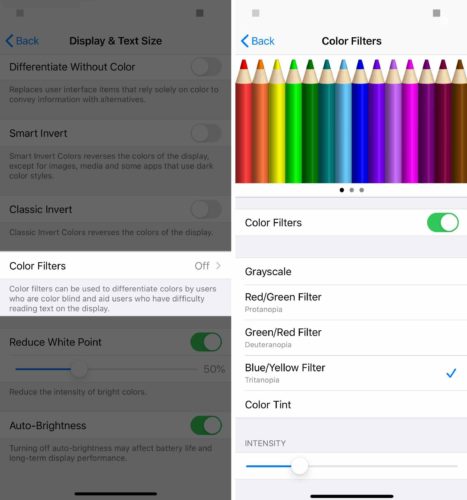 turn on iphone color filters