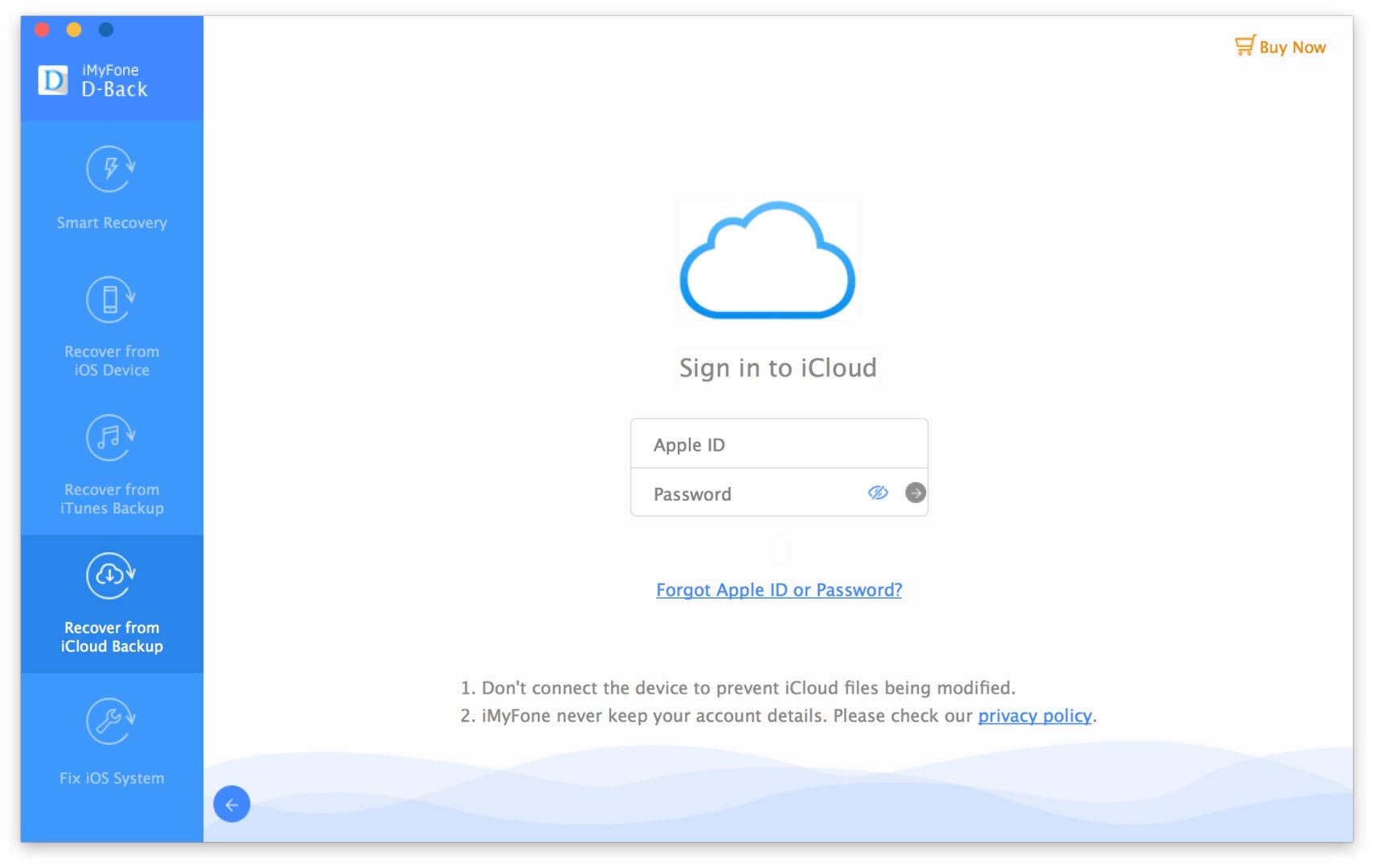 sign into cloud to begin icloud backup recovery