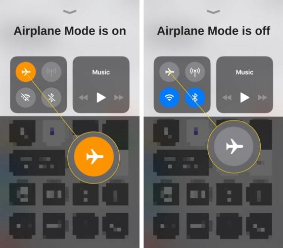 airplane mode control center off vs on