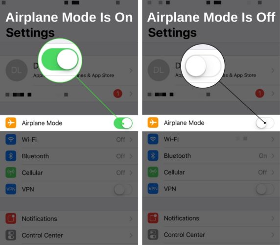 airplane mode off vs on