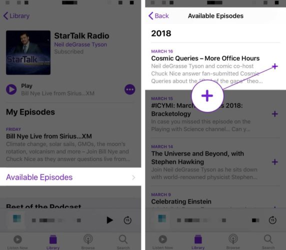 available podcast episodes on iphone