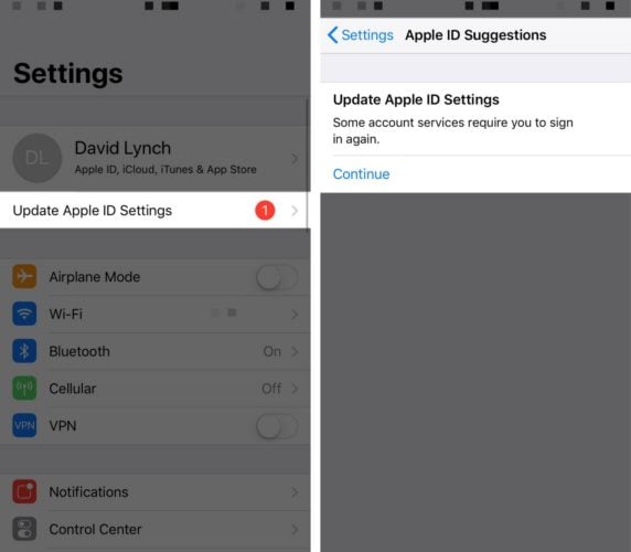 update apple id settings continue
