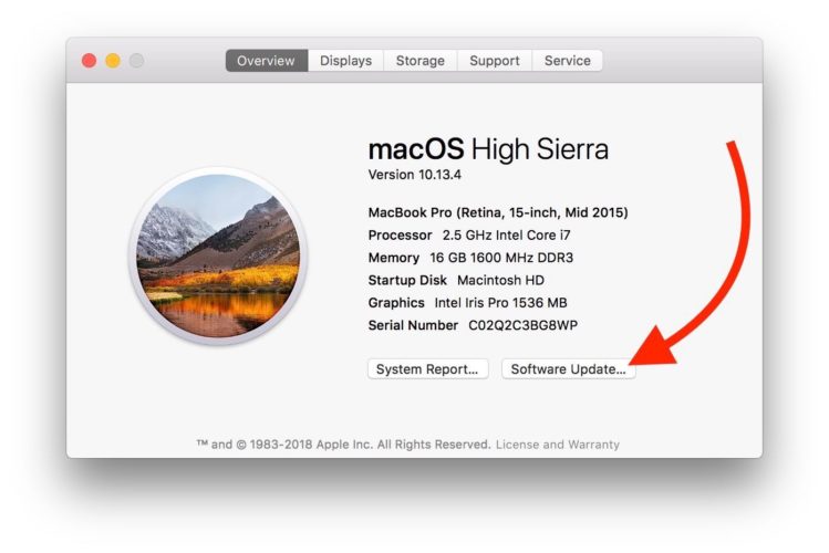 haz clic en actualización de software en mac