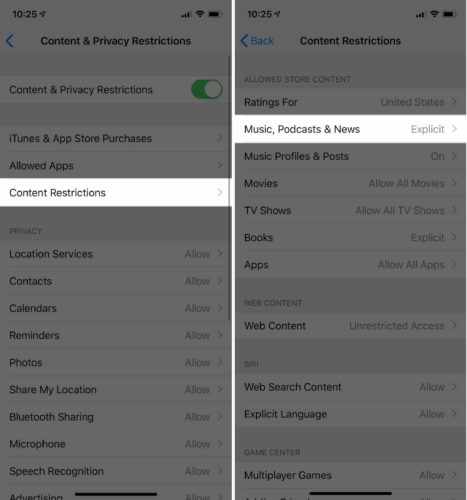 restricciones de contenido explícito ios 12