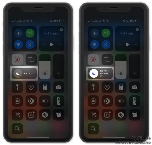 do not disturb off vs on in iphone control center