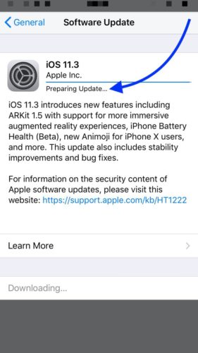 iphone stuck preparing update