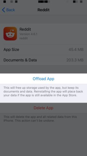 offload reddit on iphone