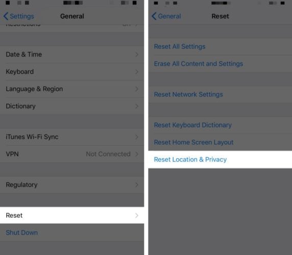 restablecer localización y privacidad en el iphone