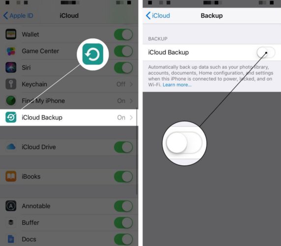 turn off icloud backup on iphone