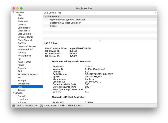 informe del sistema usb mac