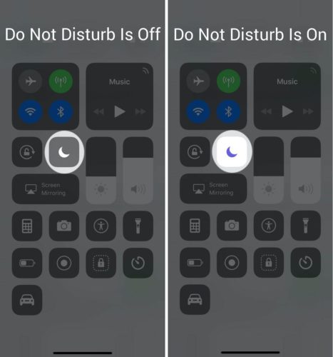 do not disturb off vs on control center