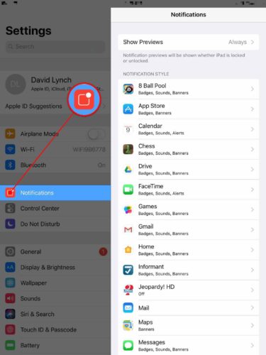 notifications settings on ipad