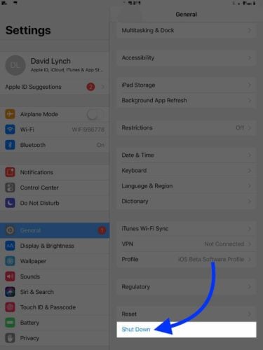 shut down ipad from settings app