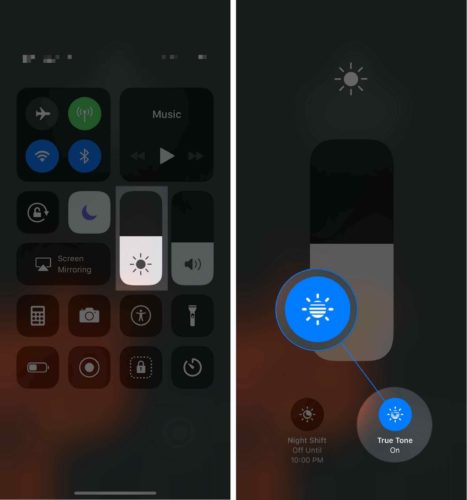 toggle true tone display control center