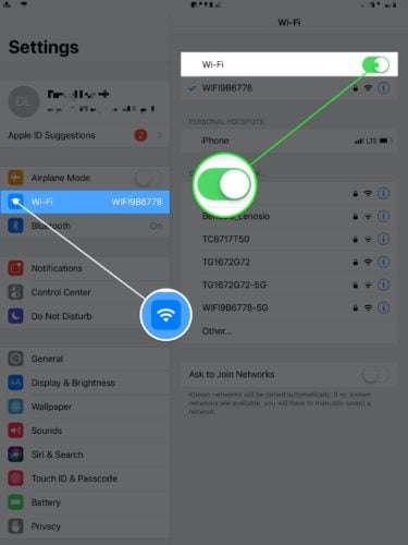 aplicación de ajustes de ipad wifi