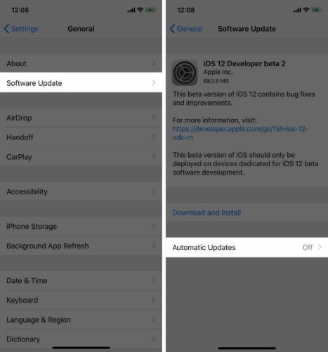 automatic updates ios 12 settings