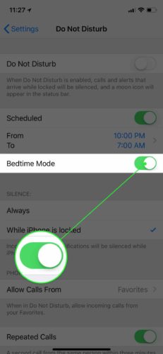 do not disturb during bedtime ios 12