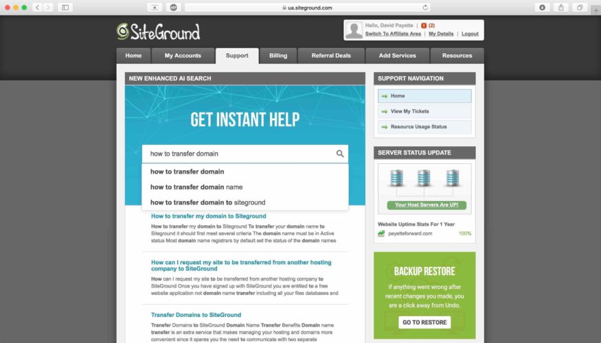 how to transfer domain siteground example