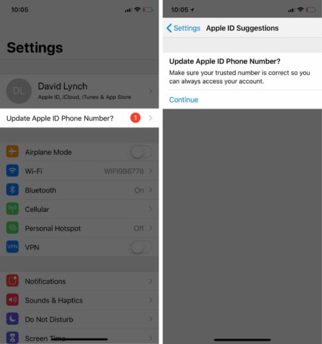 update apple id phone number settings app