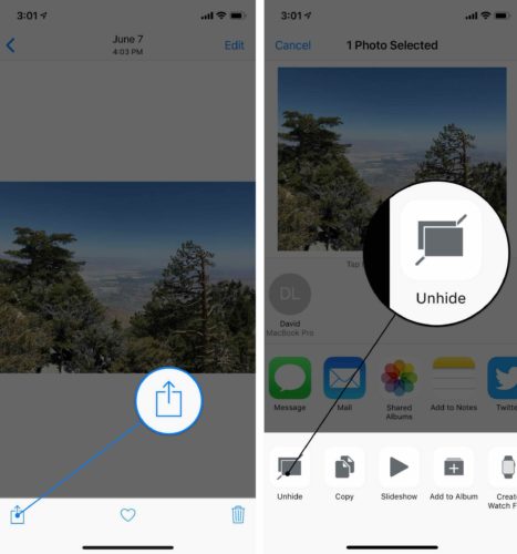 how to unhide photos on iphone