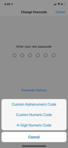 iphone passcode options