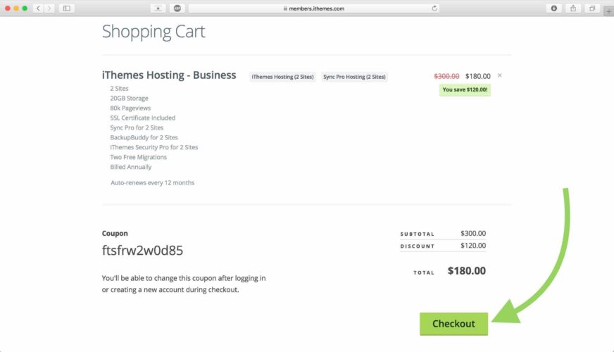 ithemes hosting coupon code applied