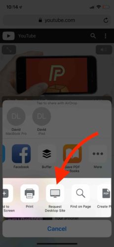 request desktop site youtube