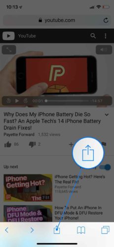 tap iphone share button on youtube