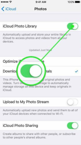 turn on icloud photo library