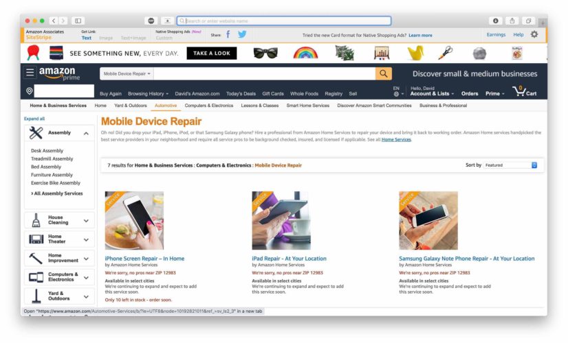 amazon repair page