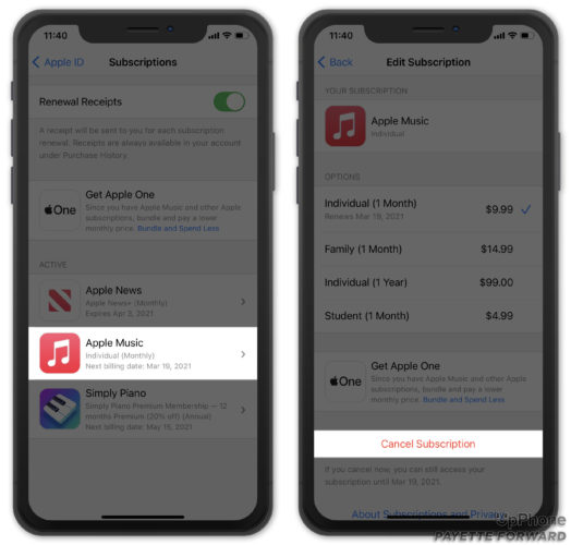 cancel apple music subscription