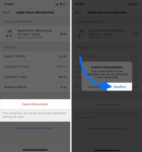 confirmar cancelar suscripción en iphone