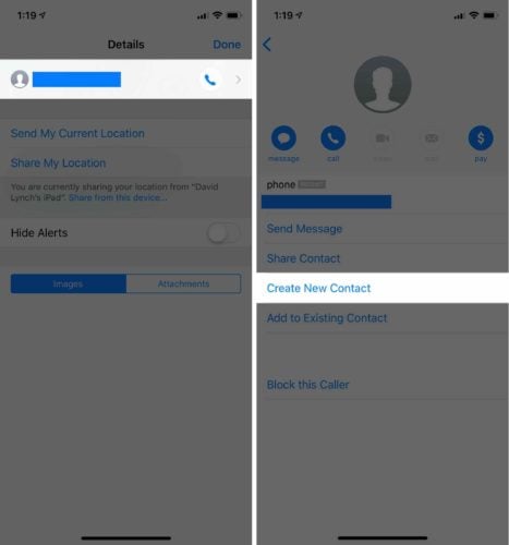 create new contact from message ios 12