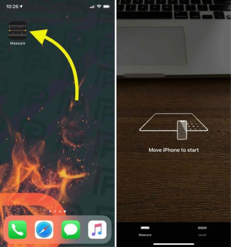 open measure app and move iphone to start