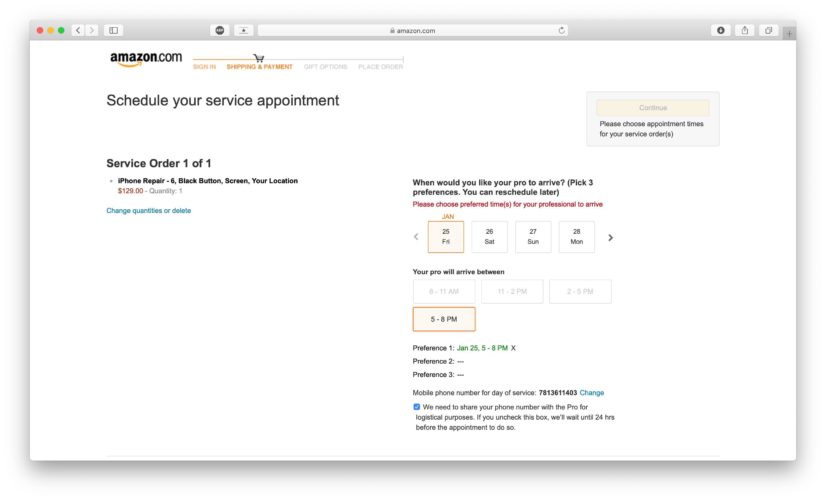 schedule time and date for service appointment