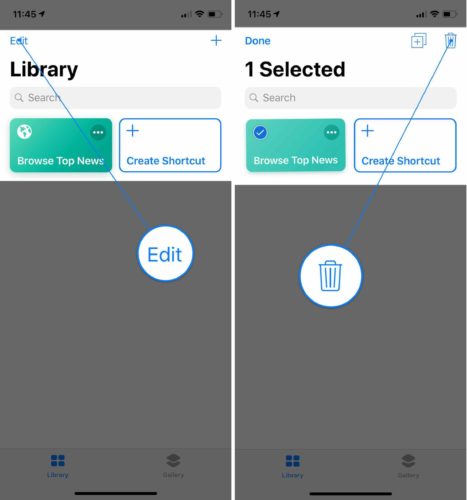 delete shortcut on iphone