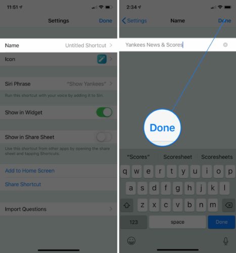 how to change name of iphone shortcut