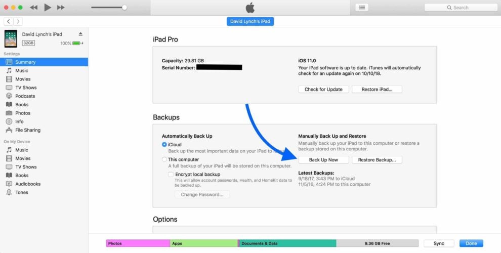 ipad copia de seguridad ahora itunes