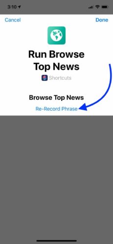 re record siri shortcut phrase