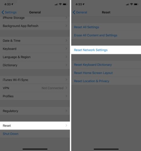 reset then reset network settings iphone