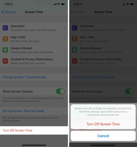 turn off screentime on iphone