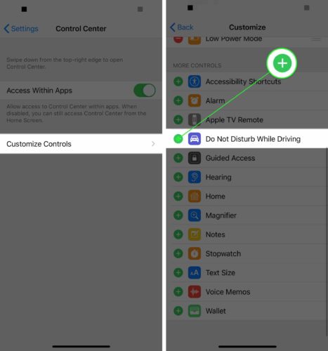 add do not disturb while driving to iphone control center