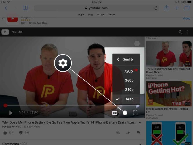 adjust video quality settings on youtube