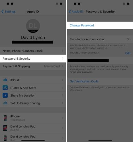 change iphone apple id password