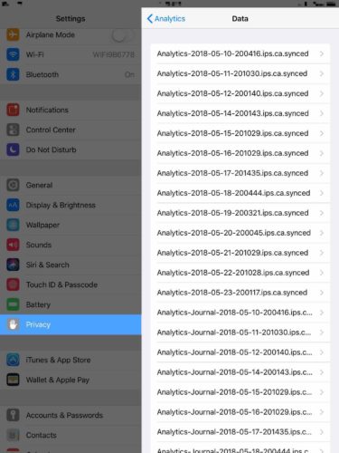 privacidad y datos de análisis en ipad