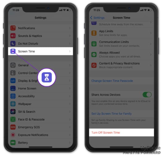 turn off iphone screen time