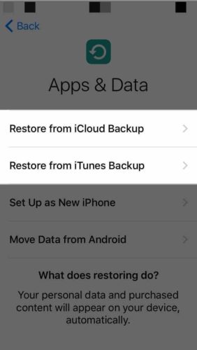 apps and data restore from backup
